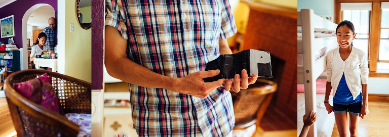 Girl standing next to bunkbeds.