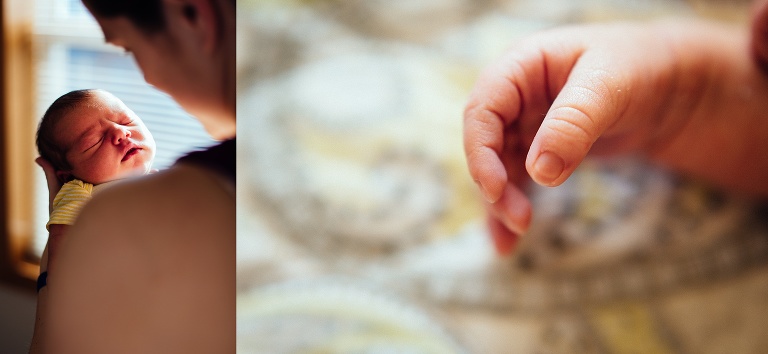 Mom holding sleeping newborn baby girls head. image of newborn baby tiny little hand.