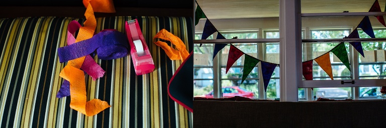 Tape, streamers, and happy birthday banner.