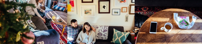 Family's house at christmas time with newborn baby.