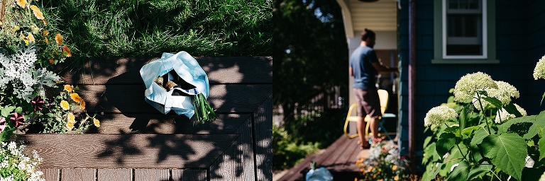 Father unlocks the front door after a trip to the farmers market.