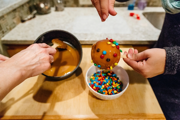 Caramel apples dipped in MnM's
