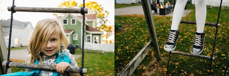 Girl outside climbs up latter on play set