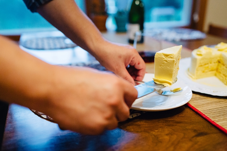 Slice of yellow layer cake