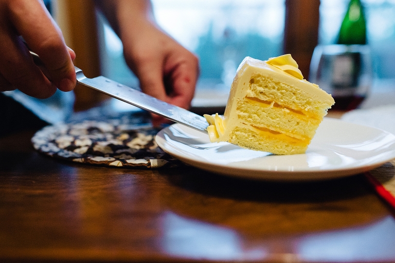 Slice of yellow layer cake