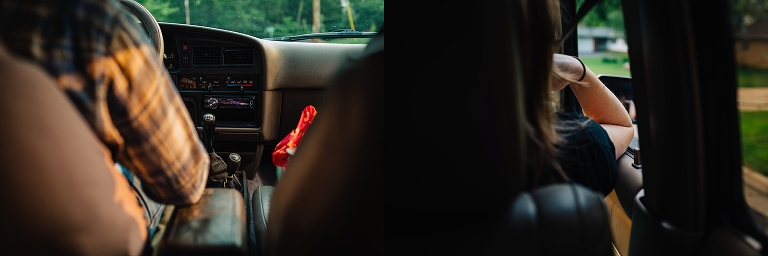 Driver and passenger sit driving in a car