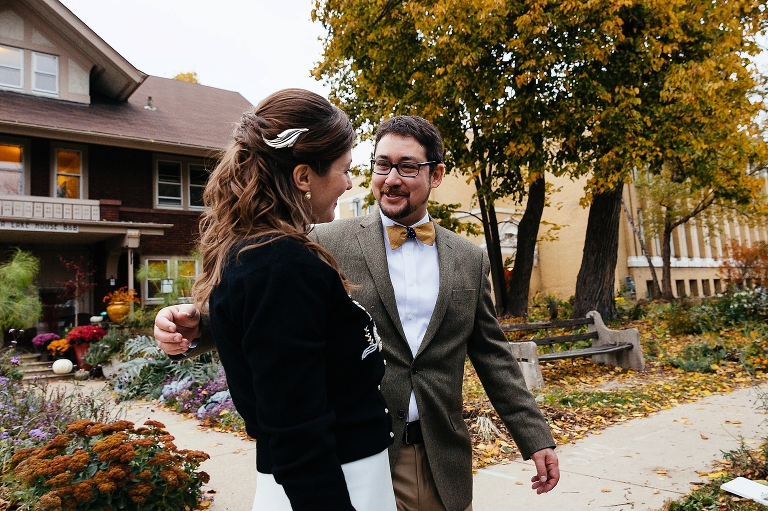 Husband and wife leave the venue after the wedding