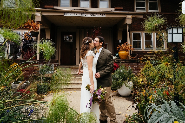 Husband and wife kiss after getting married
