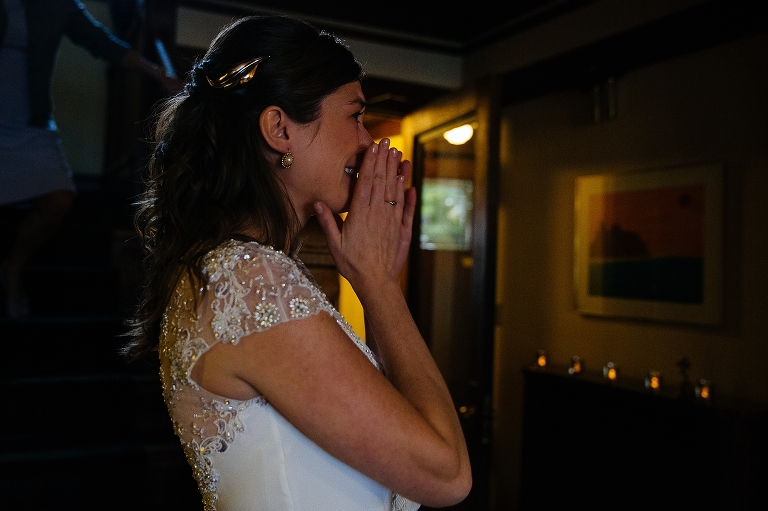 Bride cries seeing her groom on their wedding day