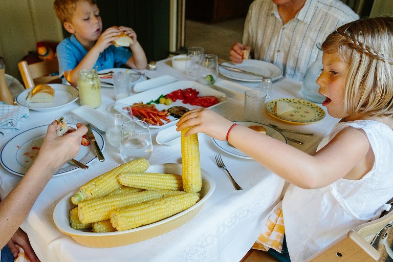 Their amazing summer feast included freshly picked corn on the cob, peppers, tomatoes, grilled eggplant, basil, cheese with from-scratch mayonnaise all on homemade bread. 