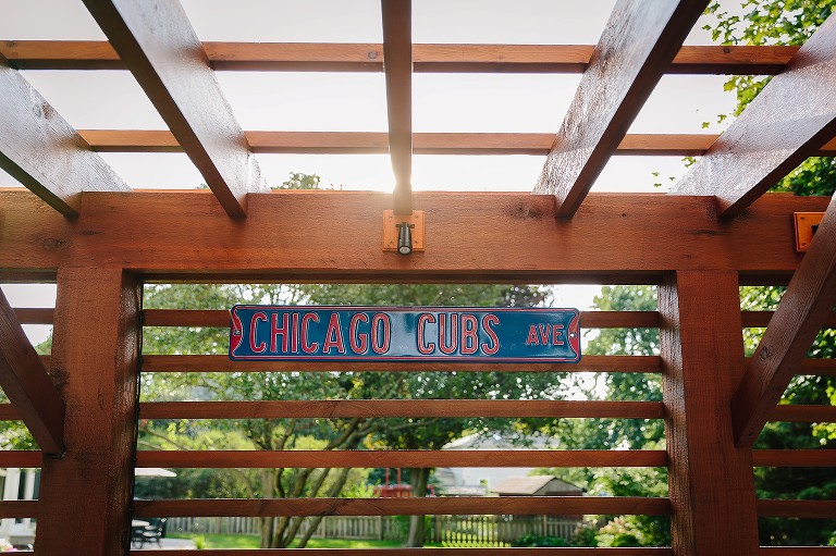 Family's Chicago Cubs sign over the grill.