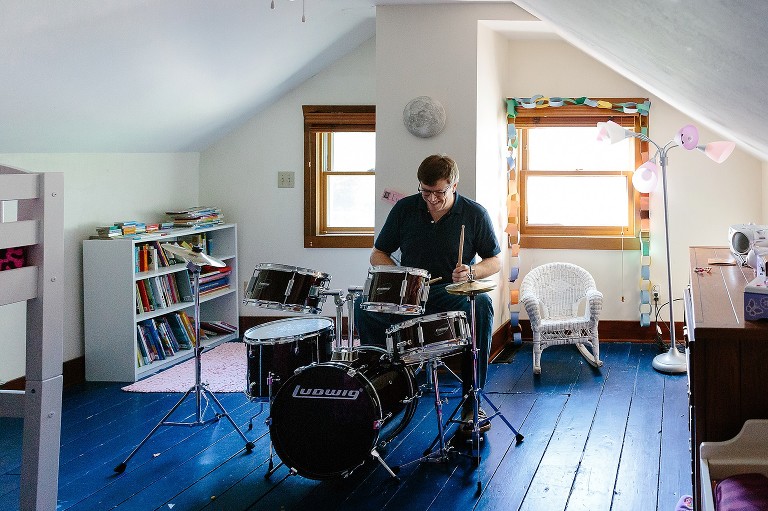 Dad  plays drums in daughter's room 