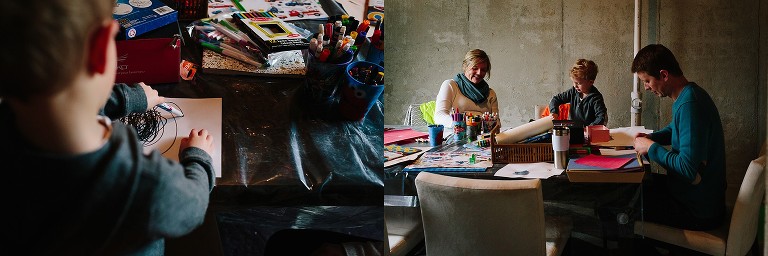 Family colors together in art room