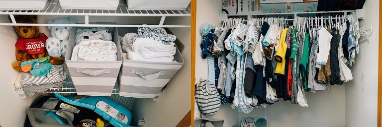 Baby's clothes and diapers await his arrival.