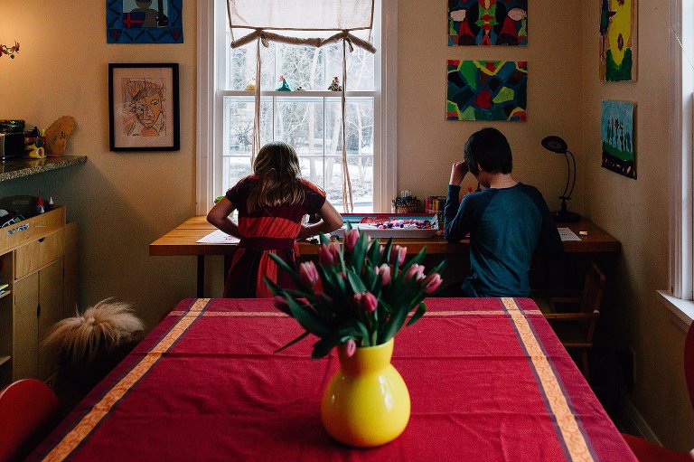 Kids work on school valentines 