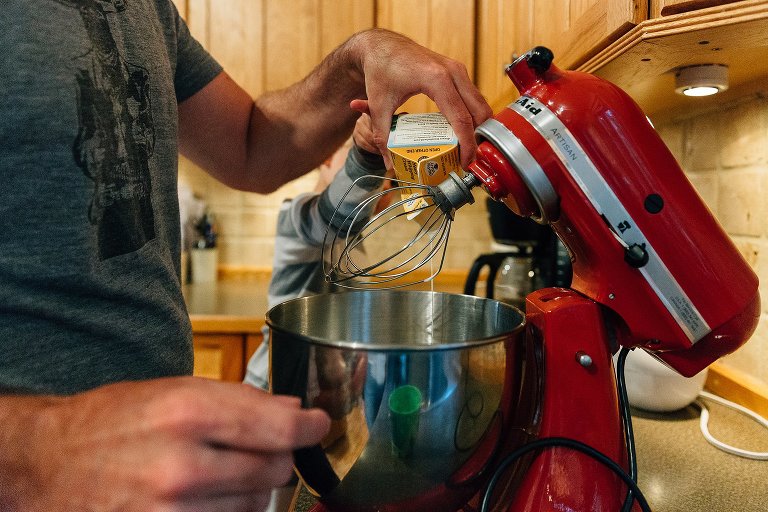 Preschooler and father start to make whipped cream