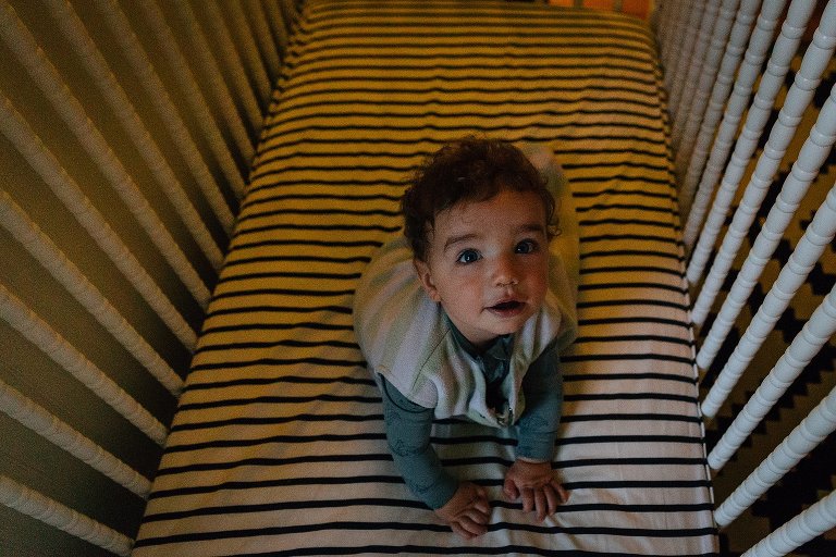 Young toddler wakes in crib