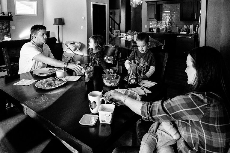 Family of 5 at breakfast table