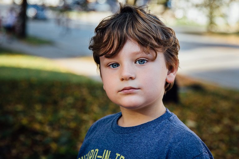 Portrait of a young boy in the fall. 