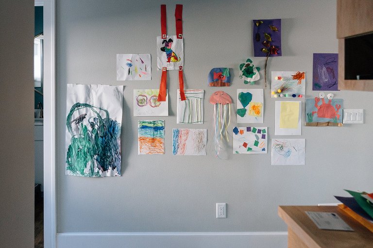 Child art wall in family home 