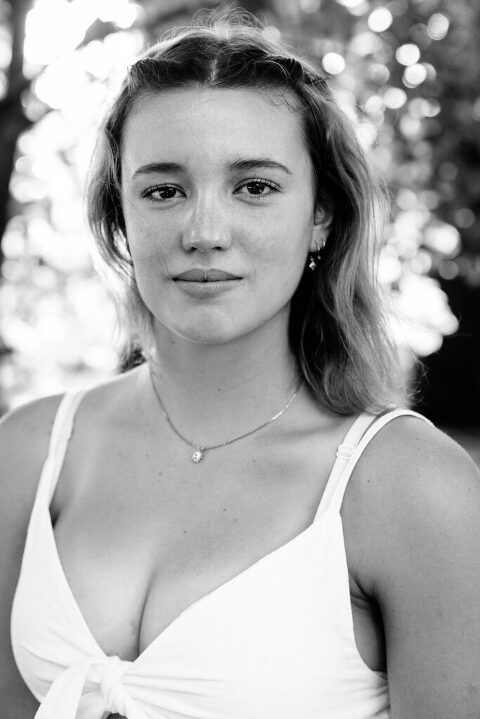 black and white. Serious expression on high school senior 