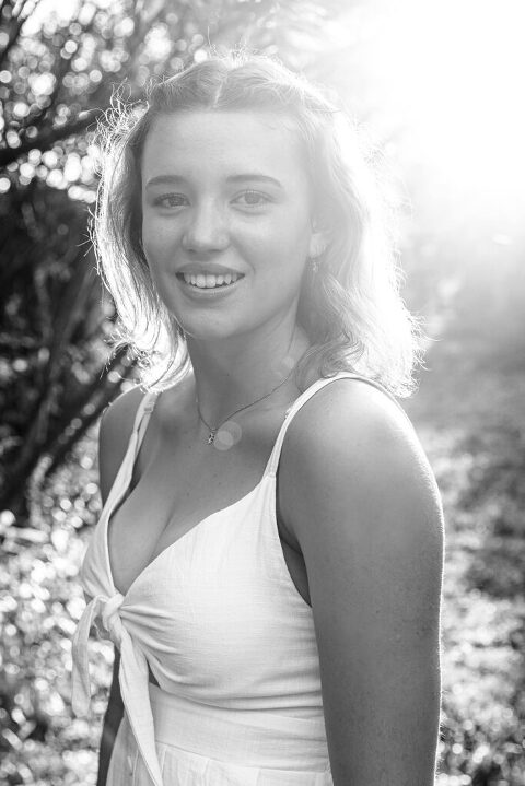 black and white. high school senior in Arb for yearbook pictures 