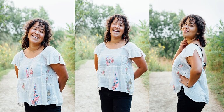 Triptych. High school senior portrait, smiling, laughing. 