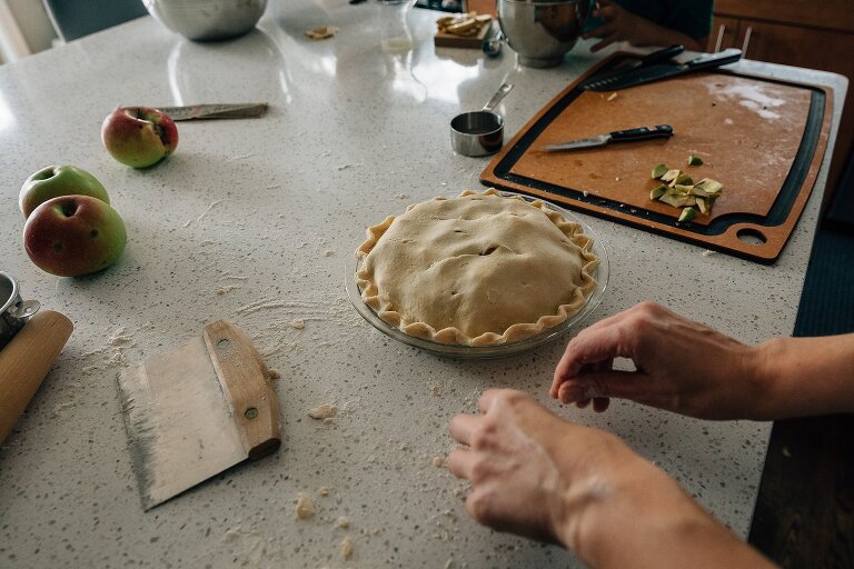 Fluted pie crust ready to go into the oven