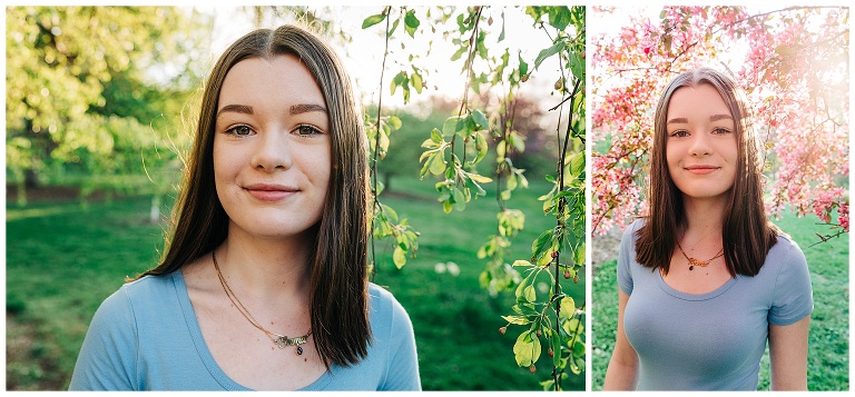 high school girl senior photographer, pink spring trees
