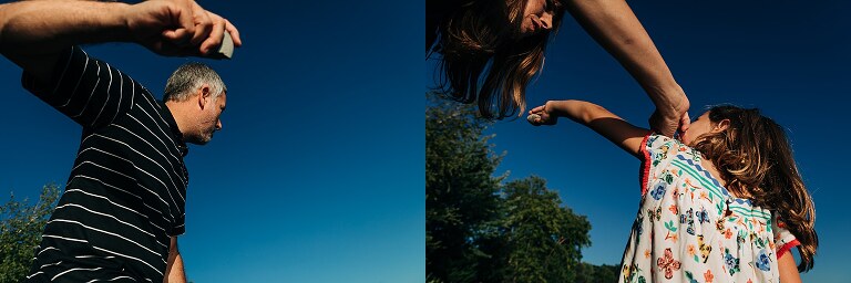 Dad and daughter skip stones