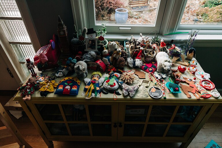 christmas photos on a desk