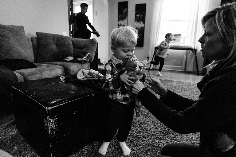 family of 5 gets ready to go outside together