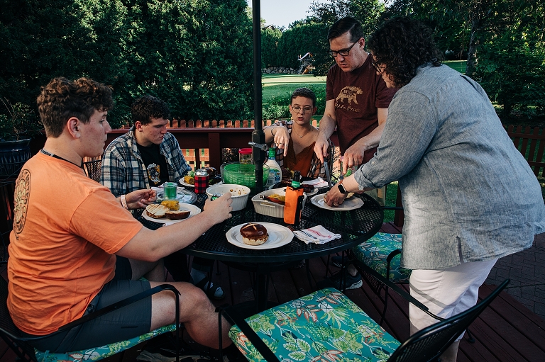 Family begin their meal together, "all together now"