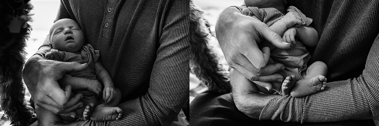 Black and white, Diptych: angles of newborn baby sleeping in her father's arms