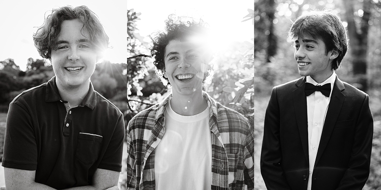 3 high school boys portraits black and white 