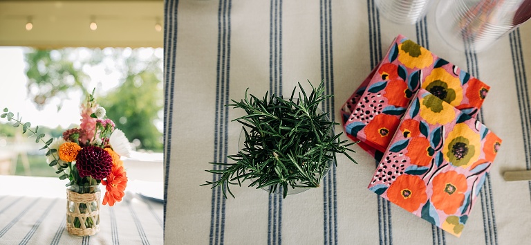 Diptych: Flowers and napkins at Tenney Park Documentary Wedding